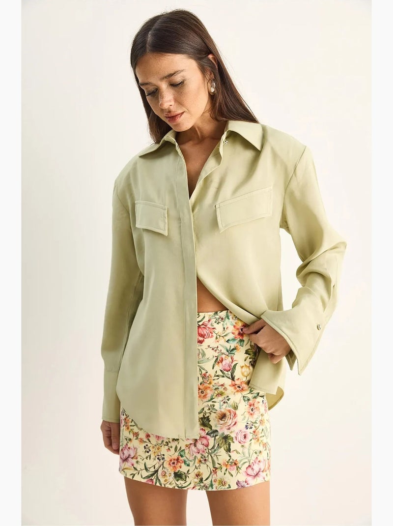 Camisa de mujer de crepé tejido de corte regular lucci Verde menta - Kiabi