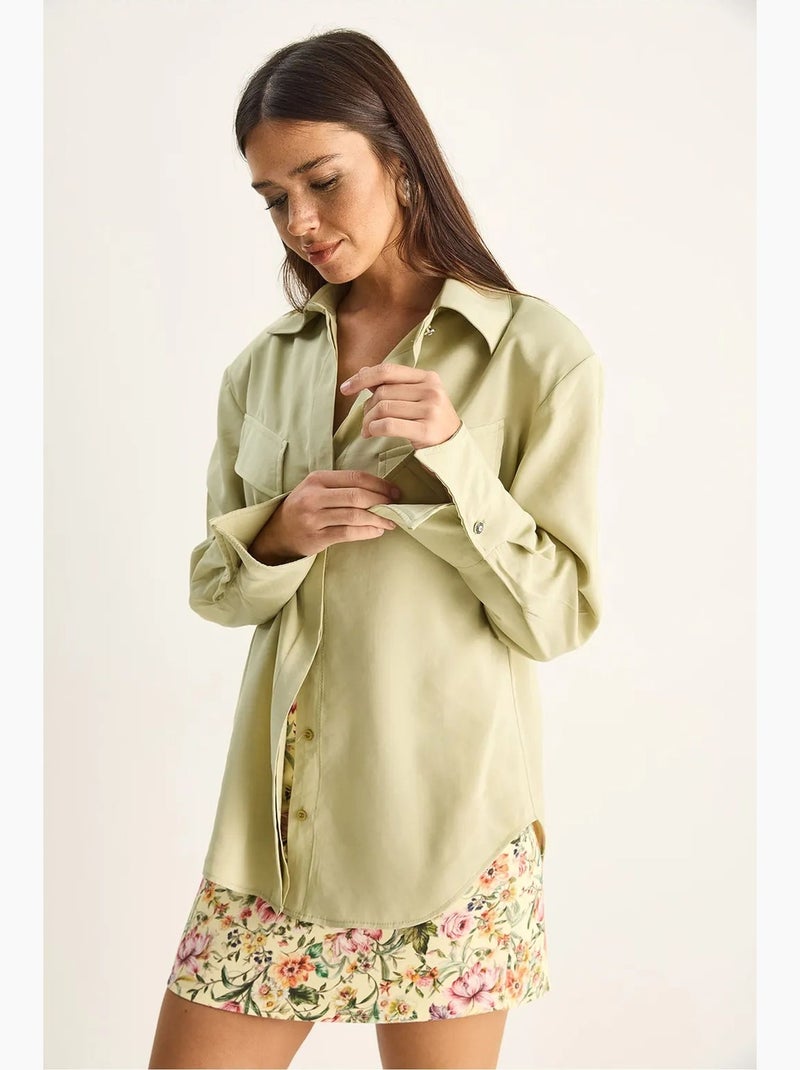 Camisa de mujer de crepé tejido de corte regular lucci Verde menta - Kiabi