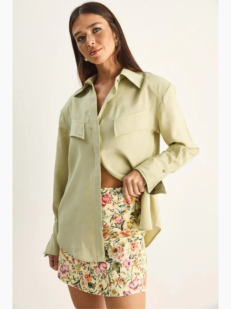 Camisa de mujer de crepé tejido de corte regular lucci Verde menta - Kiabi