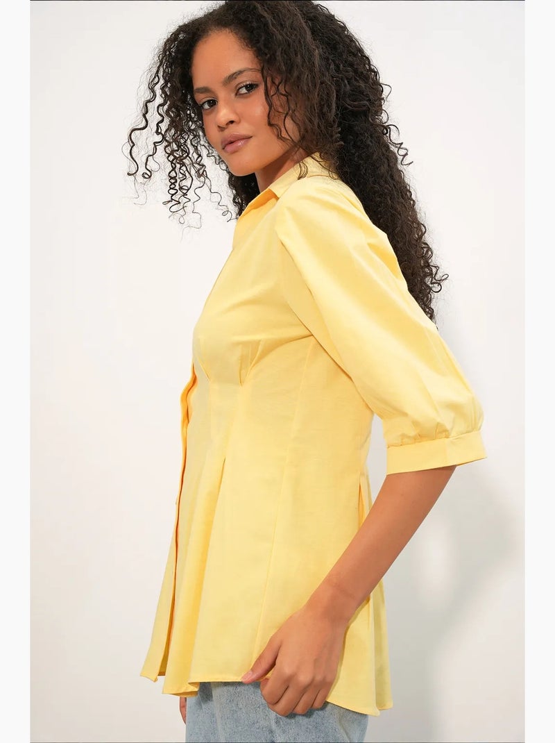 Camisa de mujer de mezcla de algodón bdart Amarillo limón - Kiabi