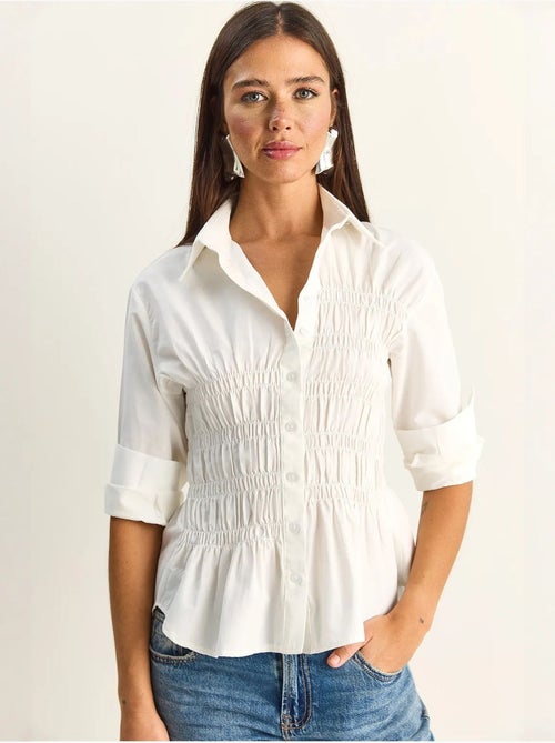 Camisa de mujer de popelín de mezcla de algodón de corte regular lucci - Kiabi Camisa de mujer de popelín de mezcla de algodón de corte regular lucci - Kiabi