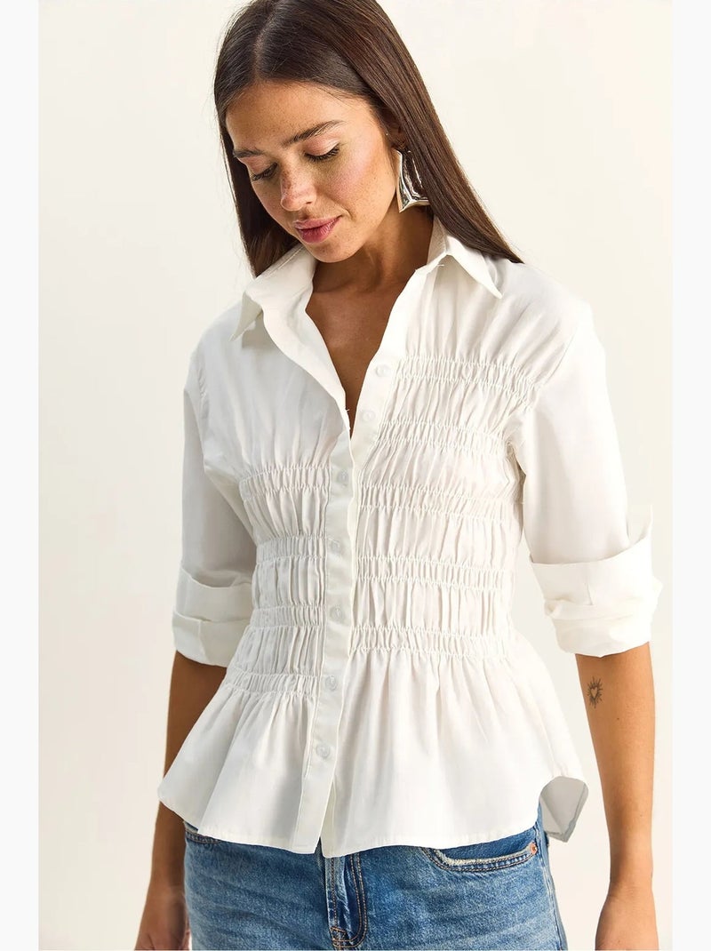 Camisa de mujer de popelín de mezcla de algodón de corte regular lucci Blanco - Kiabi