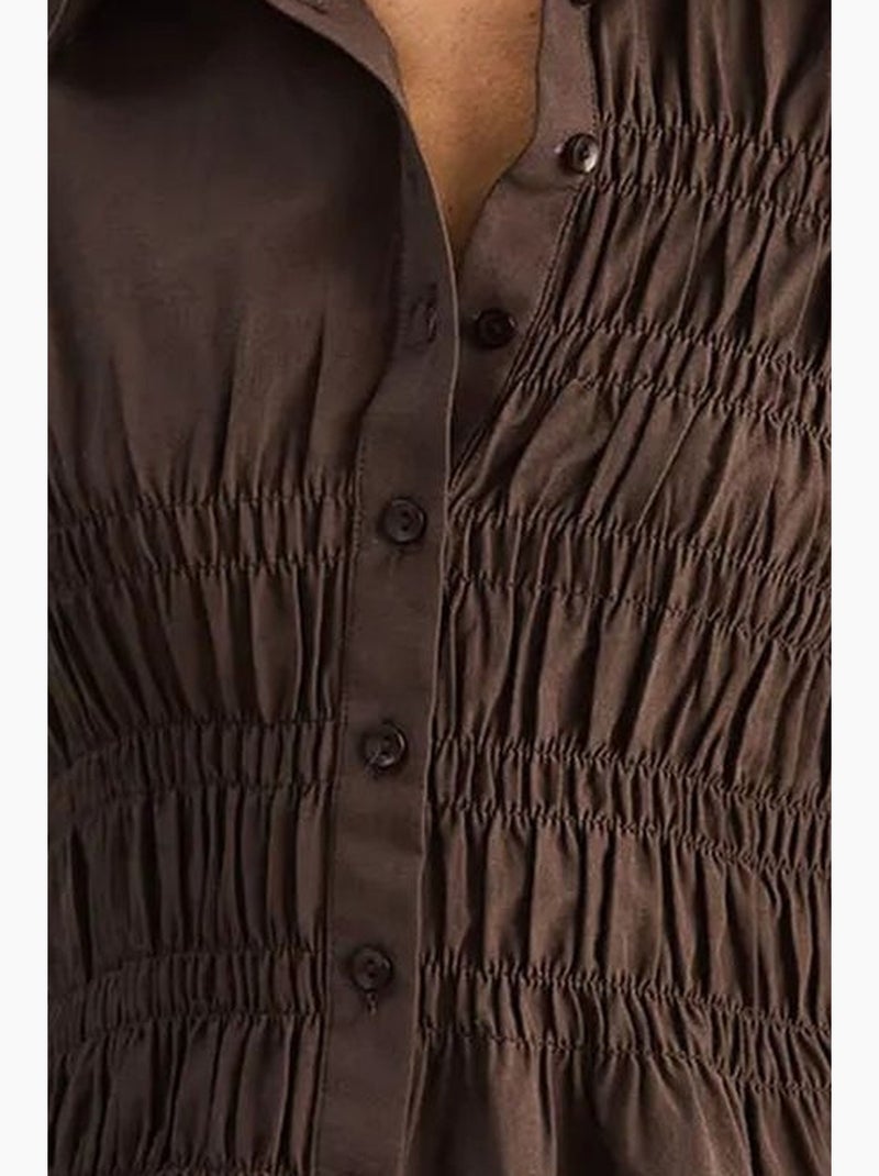 Camisa de mujer de popelín de mezcla de algodón de corte regular lucci Marrón - Kiabi