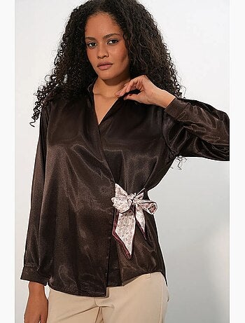 Camisa de mujer de satén con lazada frontal bdart