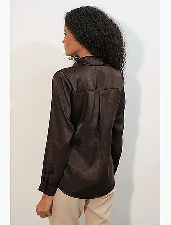 Camisa de mujer de satén con lazada frontal bdart
