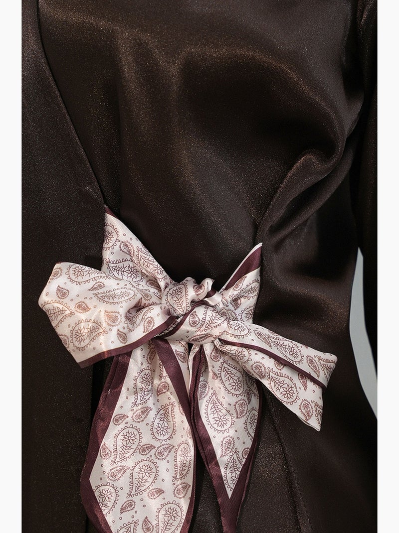 Camisa de mujer de satén con lazada frontal bdart Marrón chocolate - Kiabi