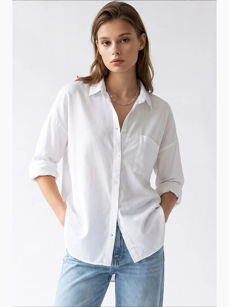 Camisa de mujer de tencel mixray Blanco - Kiabi