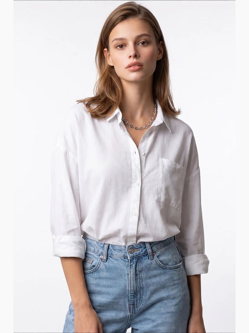 Camisa de mujer de tencel mixray Blanco - Kiabi