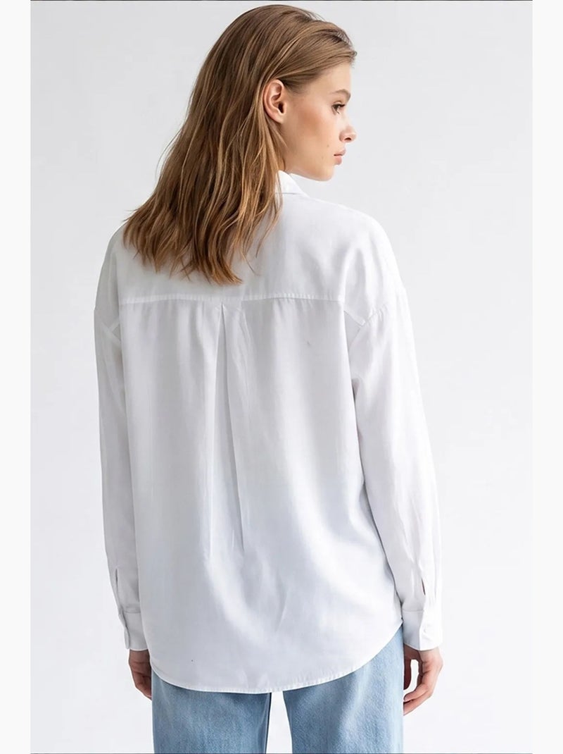 Camisa de mujer de tencel mixray Blanco - Kiabi