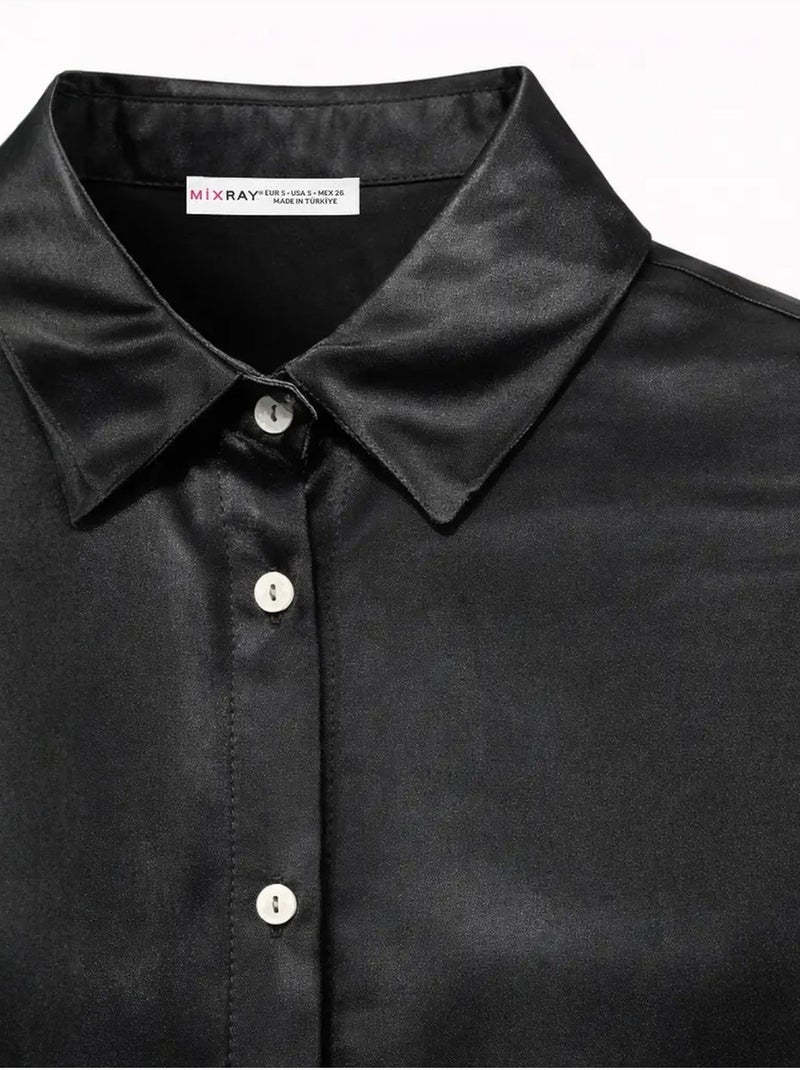 Camisa de mujer de viscosa y poliéster mixray Negro - Kiabi