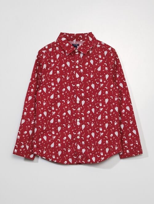 Camisa de Navidad de popelina con abetos - Kiabi