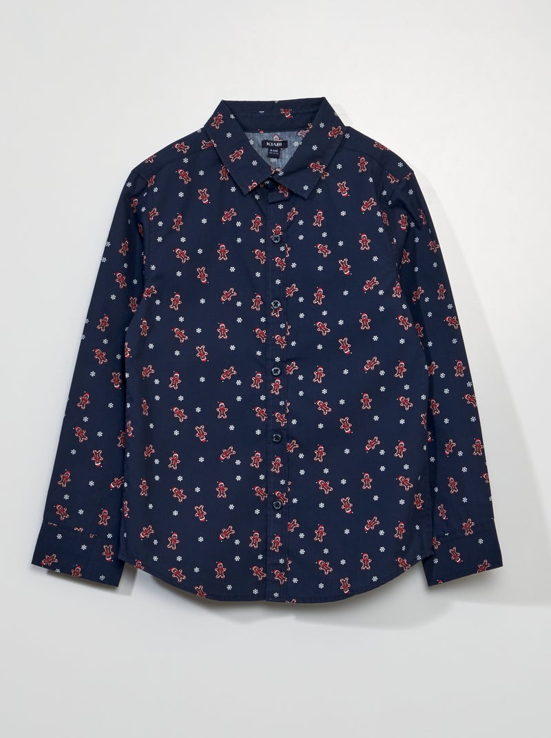 Camisa de Navidad de popelina con galletitas AZUL - Kiabi