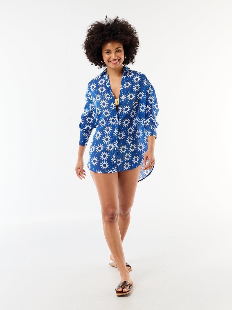 Camisa de playa fluida estampada Azul - Kiabi