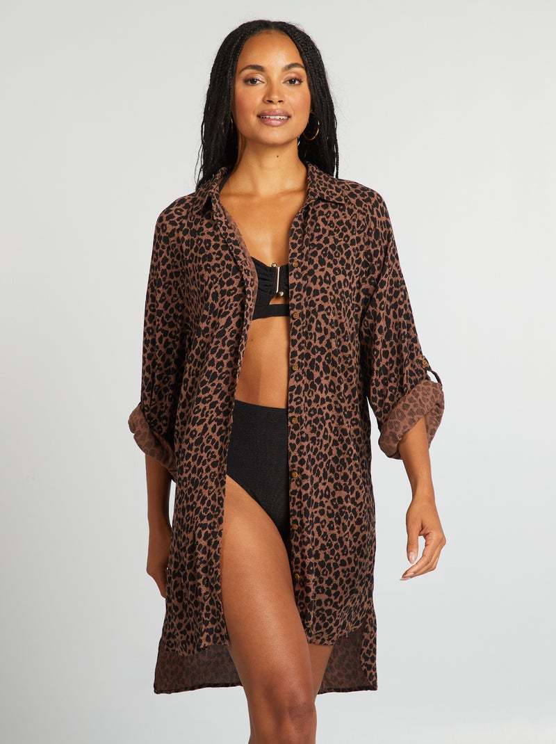 Camisa de playa largo medio MARRON - Kiabi