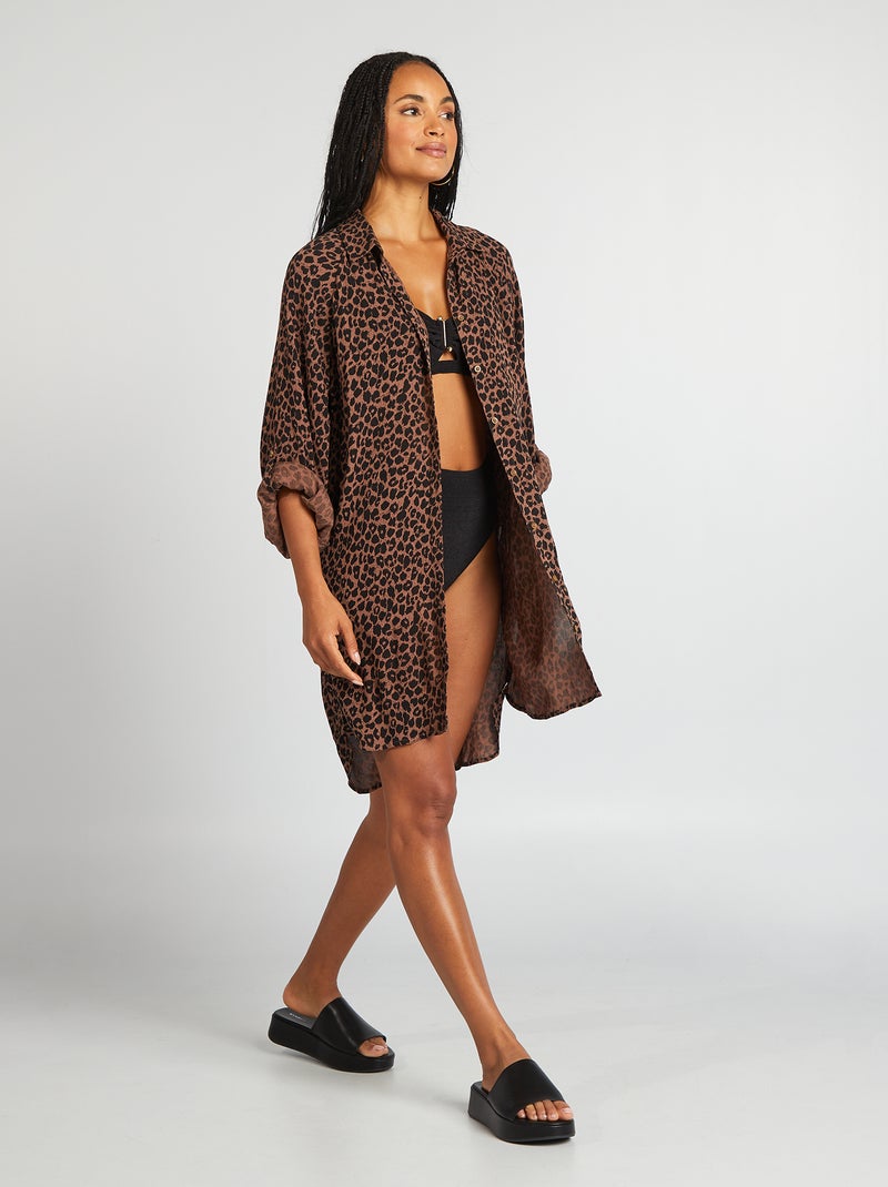 Camisa de playa largo medio MARRON - Kiabi