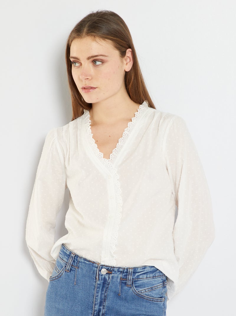 Camisa de plumeti Blanco - Kiabi