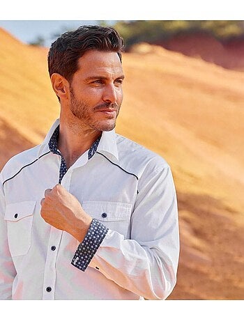Camisa de popelín 100 % algodón, cuello de puntas libres, estilo country