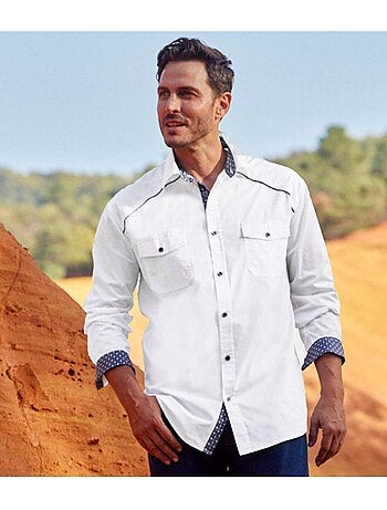 Camisa de popelín 100 % algodón, cuello de puntas libres, estilo country