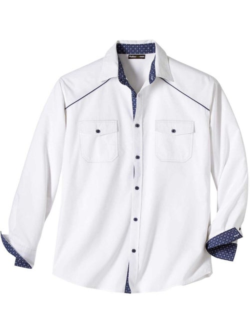 Camisa de popelín 100 % algodón, cuello de puntas libres, estilo country - Kiabi Camisa de popelín 100 % algodón, cuello de puntas libres, estilo country - Kiabi