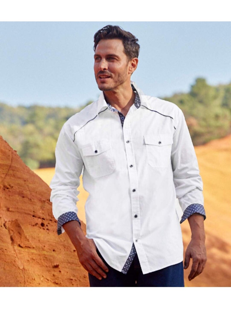 Camisa de popelín 100 % algodón, cuello de puntas libres, estilo country Blanco - Kiabi