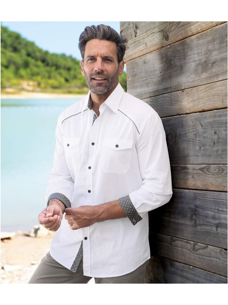 Camisa de popelín con cuello de puntas libres sun valley Blanco - Kiabi