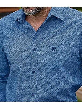 Camisa de popelín con cuello de puntas libres y estampado de micromotivos