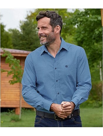 Camisa de popelín con cuello de puntas libres y estampado de micromotivos