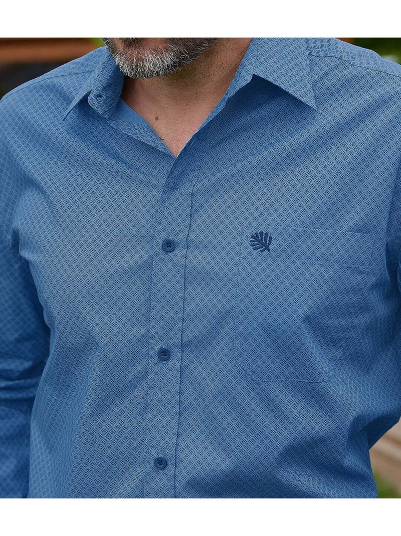 Camisa de popelín con cuello de puntas libres y estampado de micromotivos Azul - Kiabi