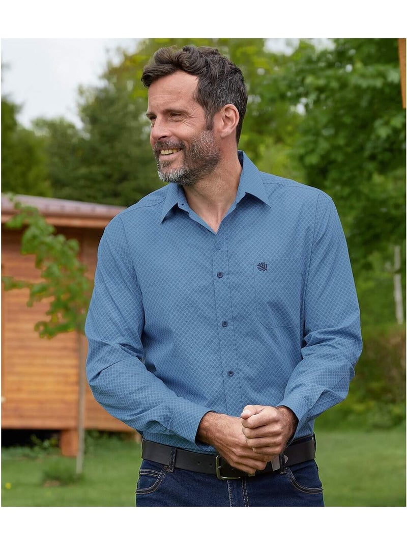 Camisa de popelín con cuello de puntas libres y estampado de micromotivos Azul - Kiabi