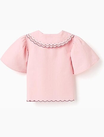 Camisa de popelín con cuello festoneado y bordado