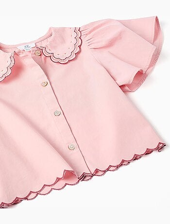 Camisa de popelín con cuello festoneado y bordado