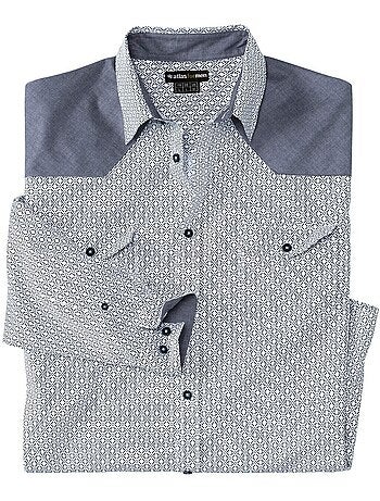 Camisa de popelín con micromotivos, manga larga y cuello de puntas libres