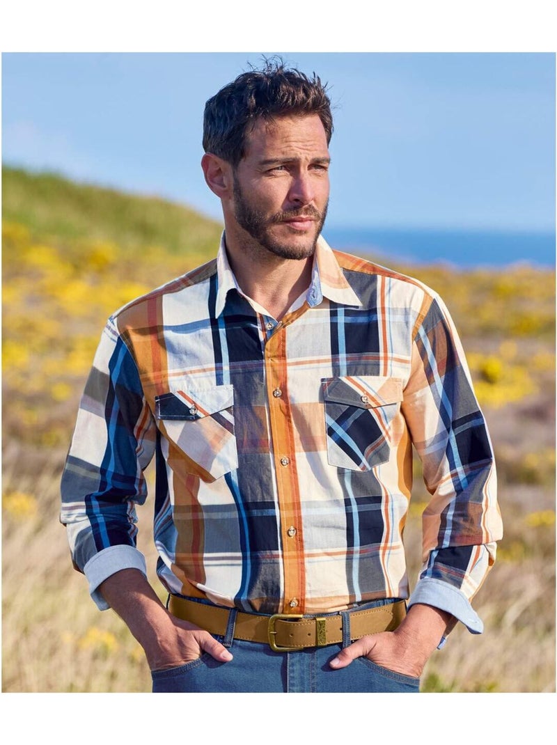 Camisa de popelín cuello de puntas libres passion outdoor Azul Naranja Azul - Kiabi