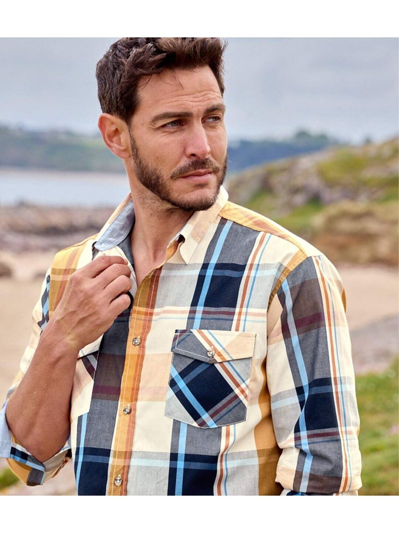 Camisa de popelín cuello de puntas libres passion outdoor Azul Naranja Azul - Kiabi