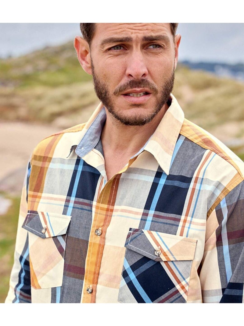 Camisa de popelín cuello de puntas libres passion outdoor Azul Naranja Azul - Kiabi