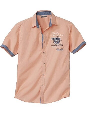 Camisa de manga corta de popelín flameado con cuello de puntas libres
