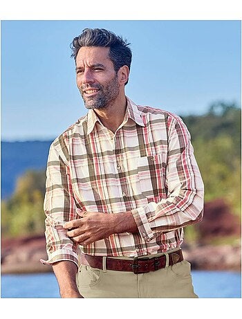 Camisa de popelín de cuadros con cuello de puntas libres