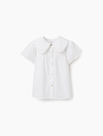 Camisa de popelín de manga corta con cuello maxi