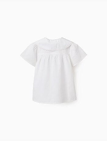 Camisa de popelín de manga corta con cuello maxi