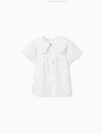 Camisa de popelín de manga corta con cuello maxi