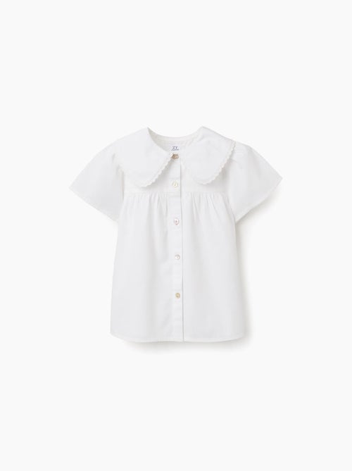 Camisa de popelín de manga corta con cuello maxi - Kiabi