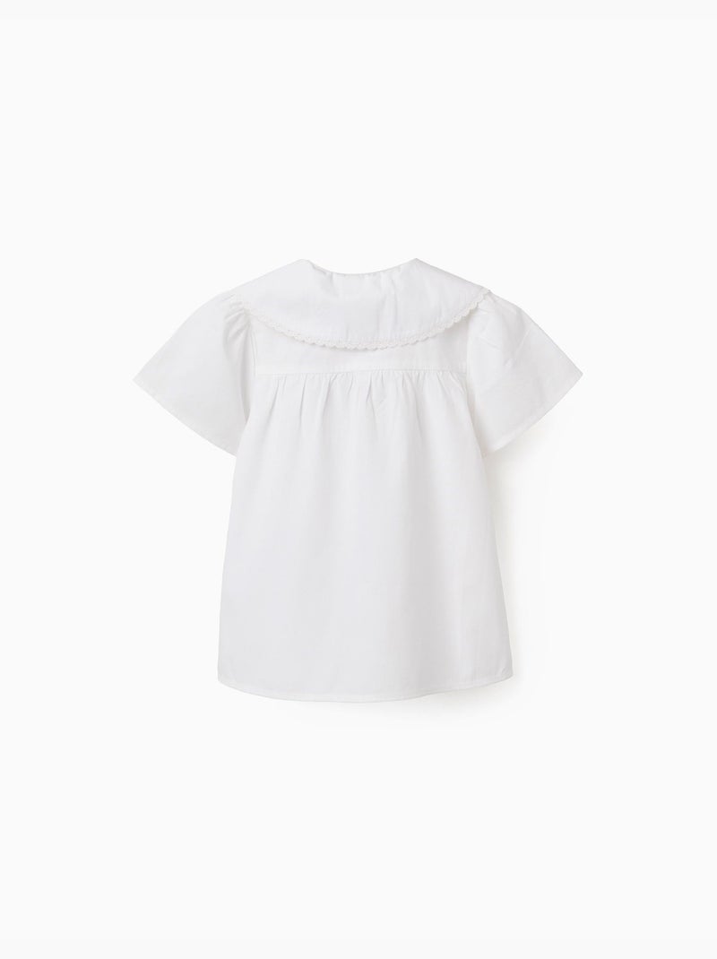 Camisa de popelín de manga corta con cuello maxi Blanco - Kiabi