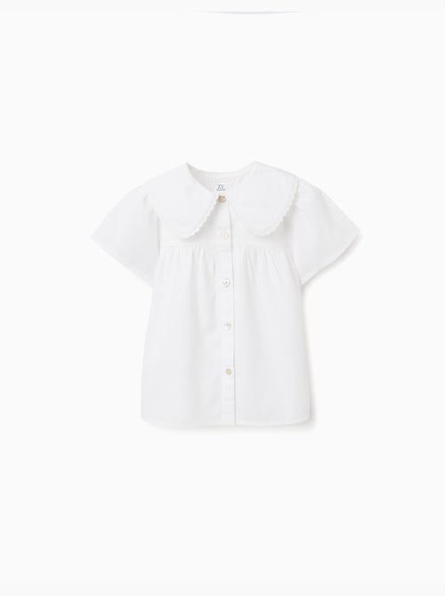 Camisa de popelín de manga corta con cuello maxi - Kiabi