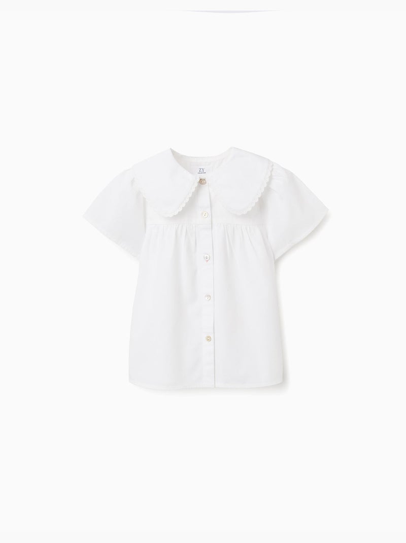 Camisa de popelín de manga corta con cuello maxi Blanco - Kiabi