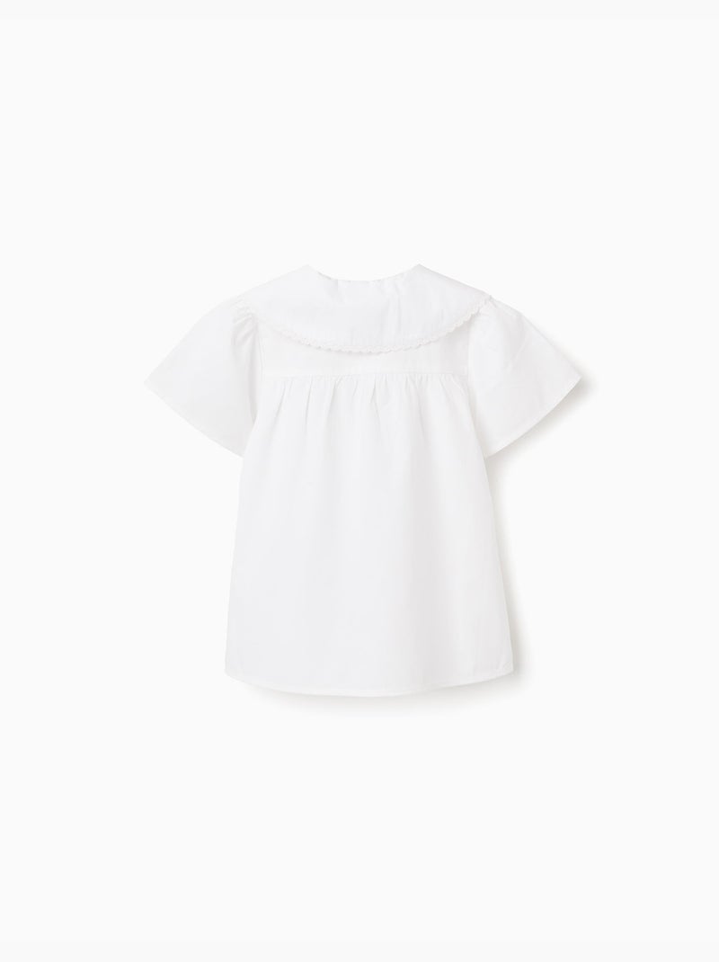 Camisa de popelín de manga corta con cuello maxi Blanco - Kiabi