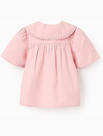 Camisa de popelín de manga corta con cuello maxi