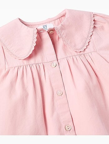 Camisa de popelín de manga corta con cuello maxi