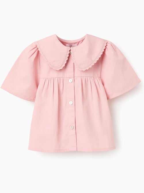 Camisa de popelín de manga corta con cuello maxi - Kiabi