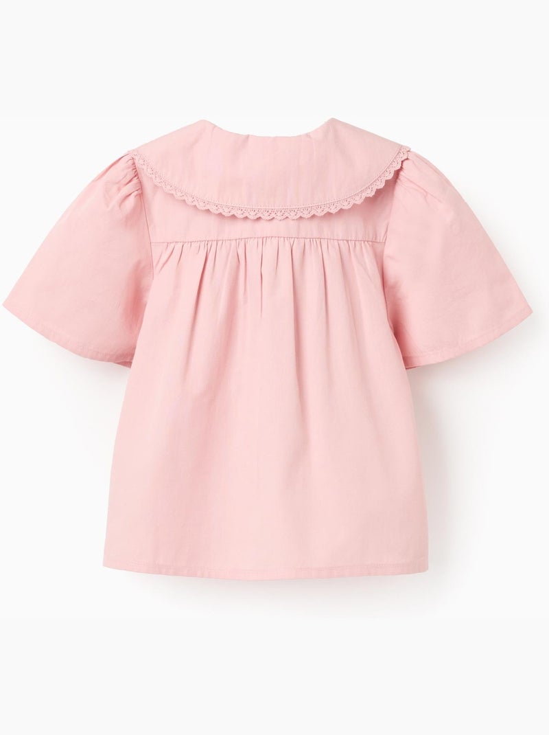 Camisa de popelín de manga corta con cuello maxi Rosa claro - Kiabi