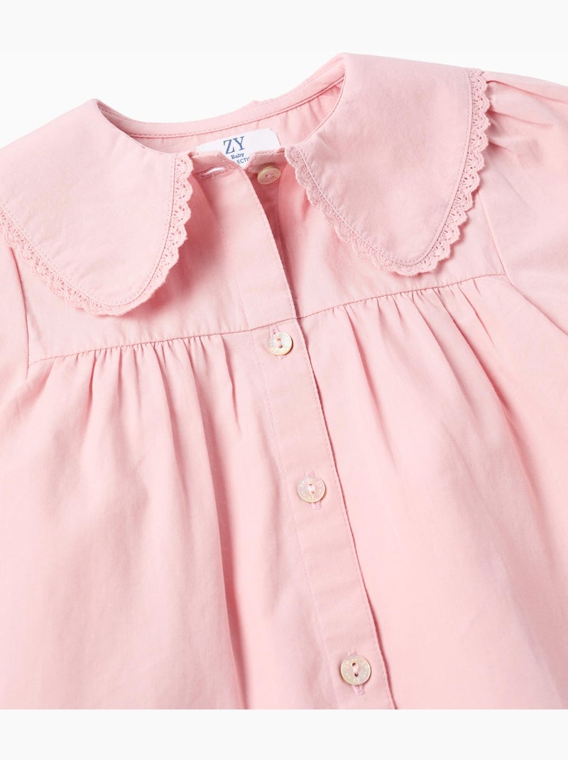 Camisa de popelín de manga corta con cuello maxi Rosa claro - Kiabi